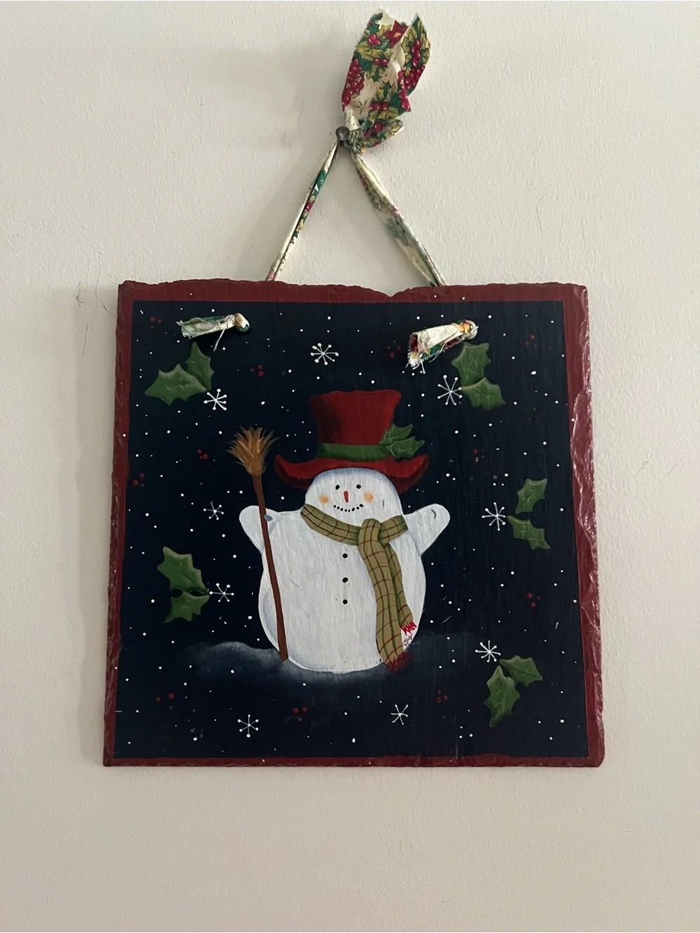 Festive Snowman Hand Painted Slate Wall Plaque